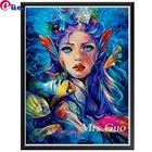 Алмазная 5D картина сделай сам, вышивка крестиком с изображением девушки русалки, животное, полная картина стразы, мозаичное украшение для дома