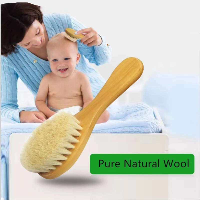 

New Baby Care Pure Natural Wool Brush Comb Newborn Hairbrush Massage Brush Bath Brush Infant Comb Wooden Head Massager