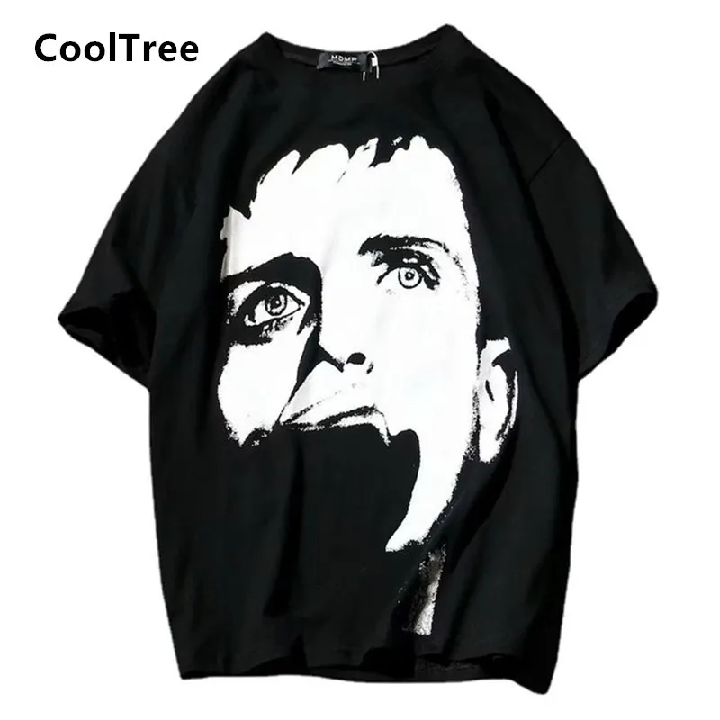 

CoolTree Men Casual T-shirts Summer Character print Round neck Short sleeve T shirt Male Hip Hop Oversize Loose Tees Streetwear
