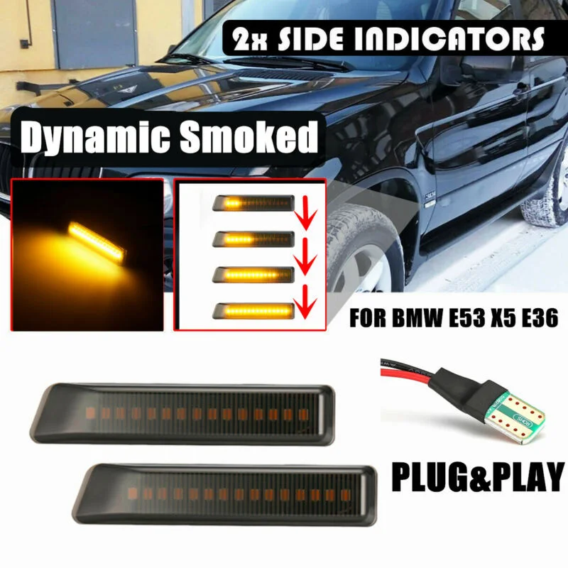 

Smoke Side Marker Lights Dynamic LED Repeater 12V DC For BMW E53 X5 E36