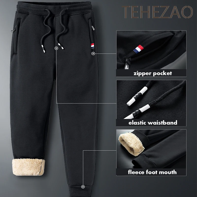 

New Fleece Plus Size Straight-Leg Pants Men Stretch Belt Winter Cashmere Pants Men Warm Trousers Thick Casual Slim Pants Men