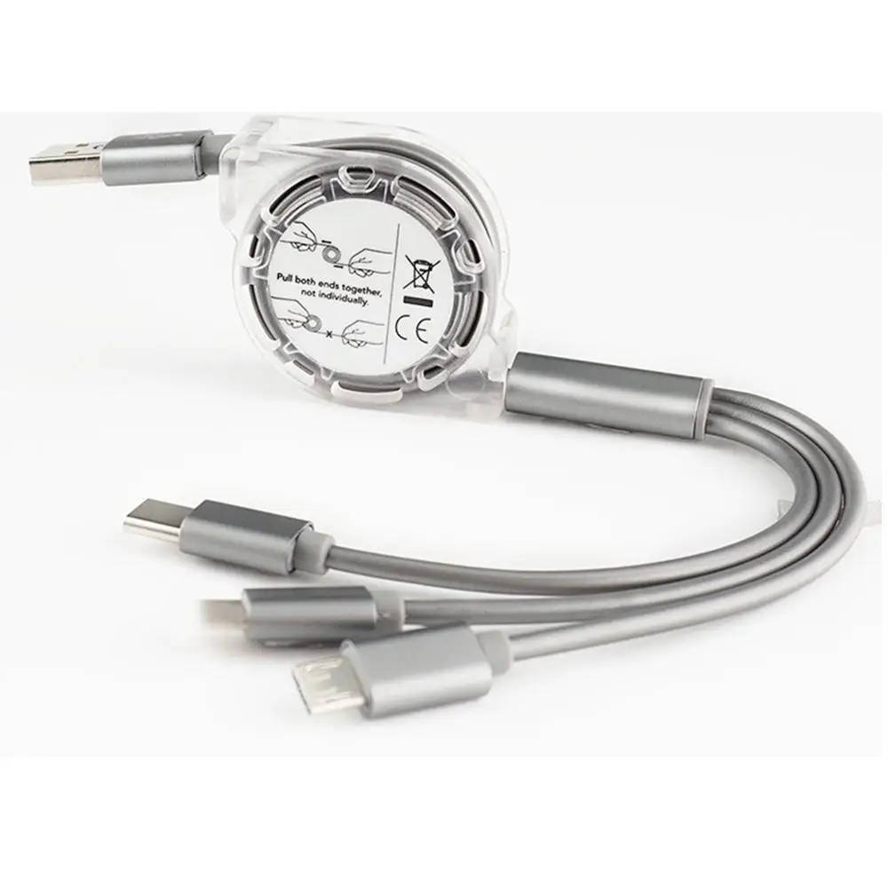 I M Multi 3 в 1 кабель для быстрой зарядки type C Micro USB разъем USB кабель для быстрой зарядки для IPhone X 8 7 6 для Android samsung Mi - Цвет: Серебристый