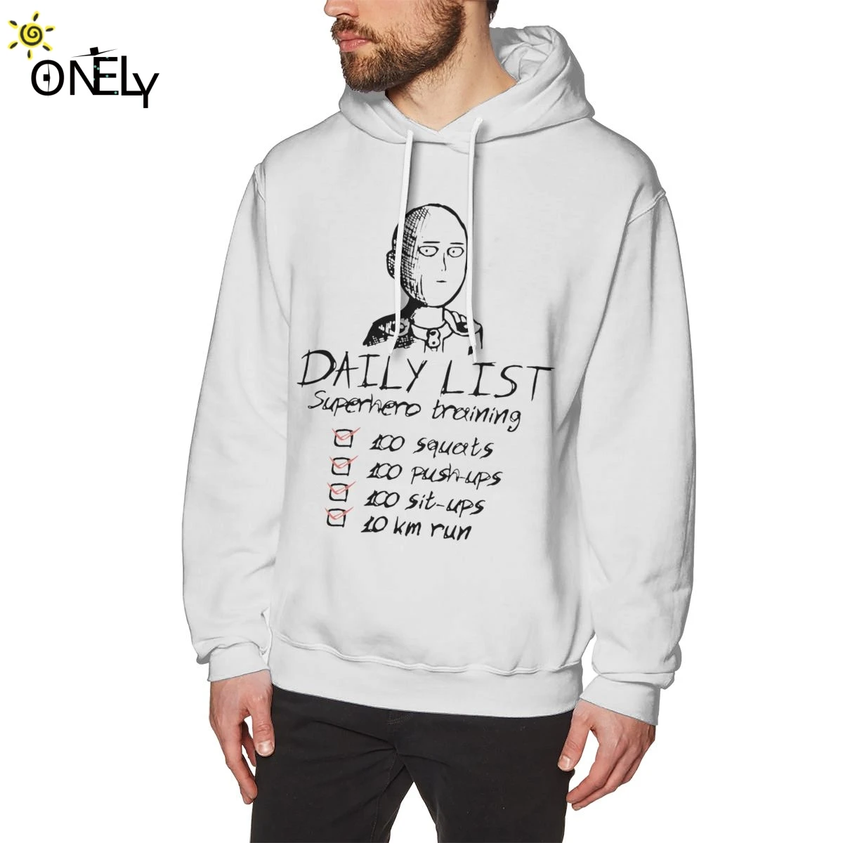

One Punch Man Daily List Saitama OPM Oppai Anime Hoodies For Men 3D Print Homme Organic Cotton Plus Size