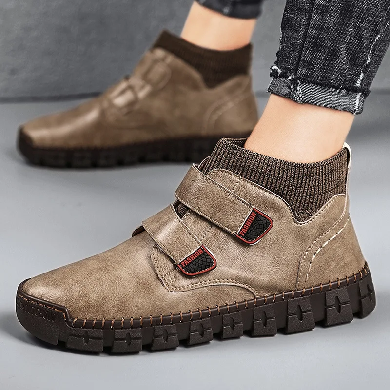 

Мужская повседневная обувь, мужские однотонные туфли на плоской подошве из искусственной кожи, сохраняющая тепло, нескользящая и Водонепро...