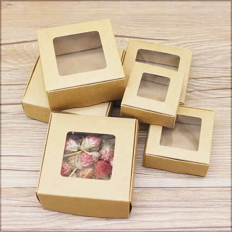 

Window packing box 20pcs Multi size Paper Kraft cardboard packing gift box handmade soap candy For Wedding Decorations Gift Box