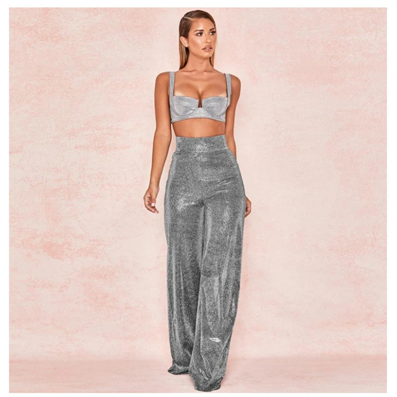 Женские брюки с блестками звездное небо высокая талия прямые широкие модные