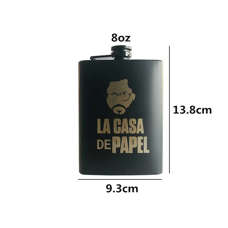 Мини 8 унций полностью черный Джек Ликер Виски кувшин лазер La casa de papel 18/8 нержавеющая сталь спирт водка бедра фляжка Wiskey бутылка