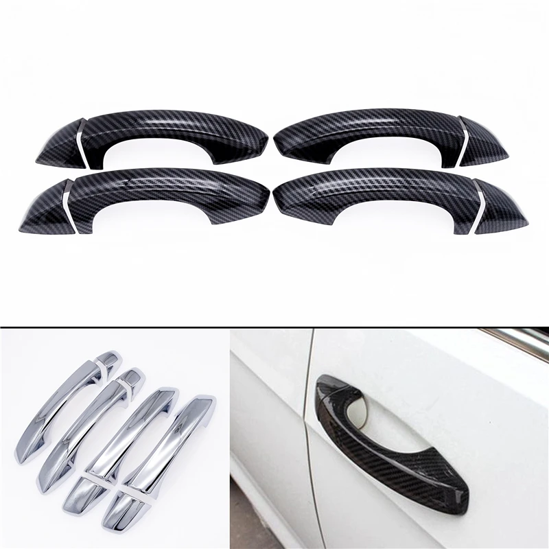 

4Pcs Car Side Door Handle Cover Trim ABS Carbon Fiber Chrome Decoration Cap Sticker For Skoda Octavia A7 VW Golf 7 2014-2018