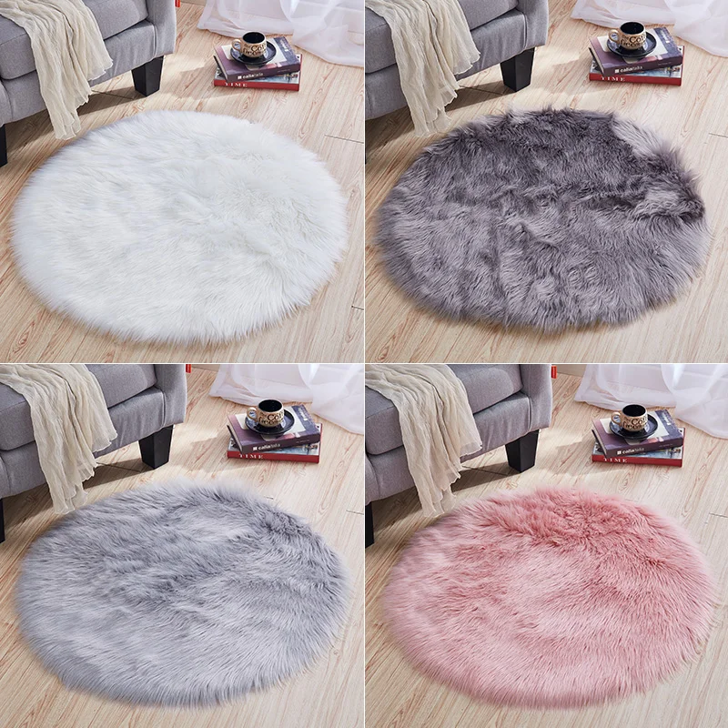 

Round white furry bedside carpet room bay window mat window decoration rug girl cute room carpet sofa coffee table non-slip mat