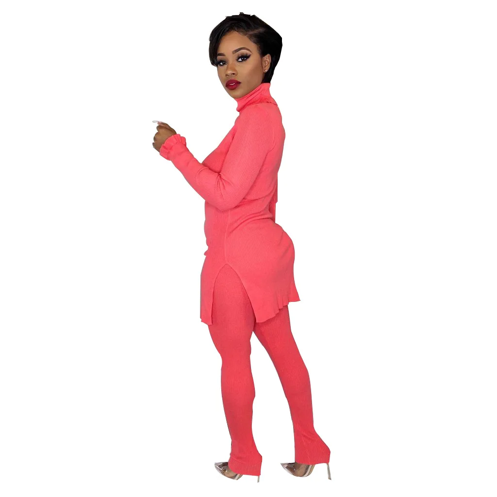 

2020 New Autumn Women Suit Hot Style Model Solid-color Beads Long Sleeves Knitting & Trousers European and American 2 Piece Set