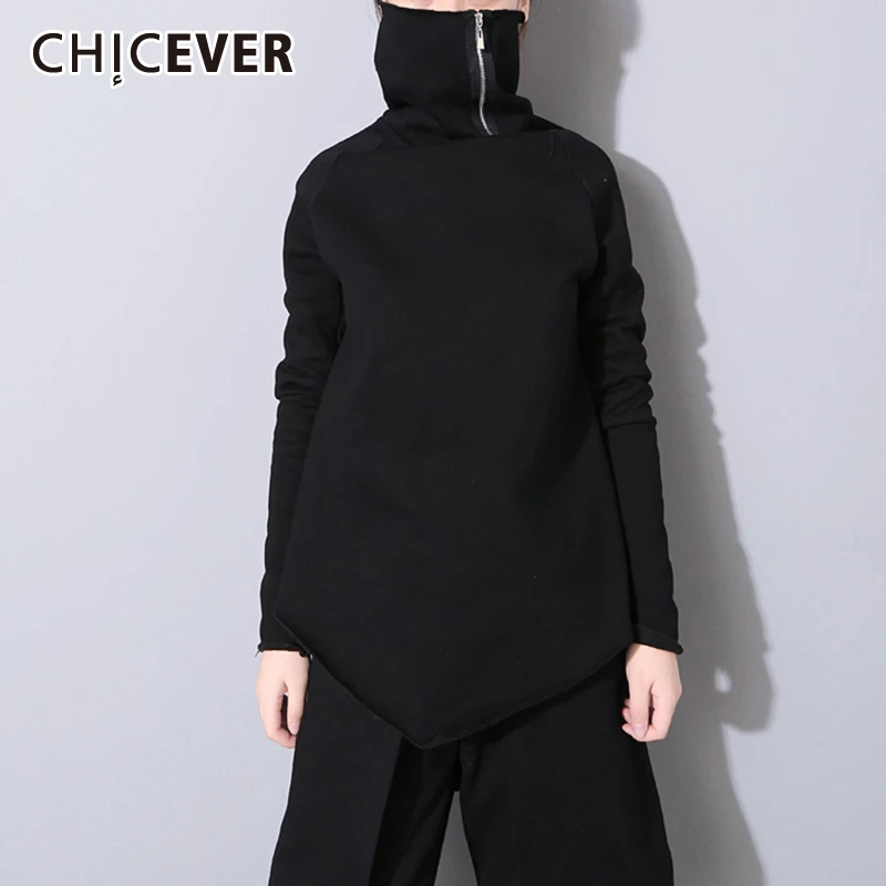 CHICEVER Корейская Асимметричная Толстовка Женская водолазка с длинным рукавом