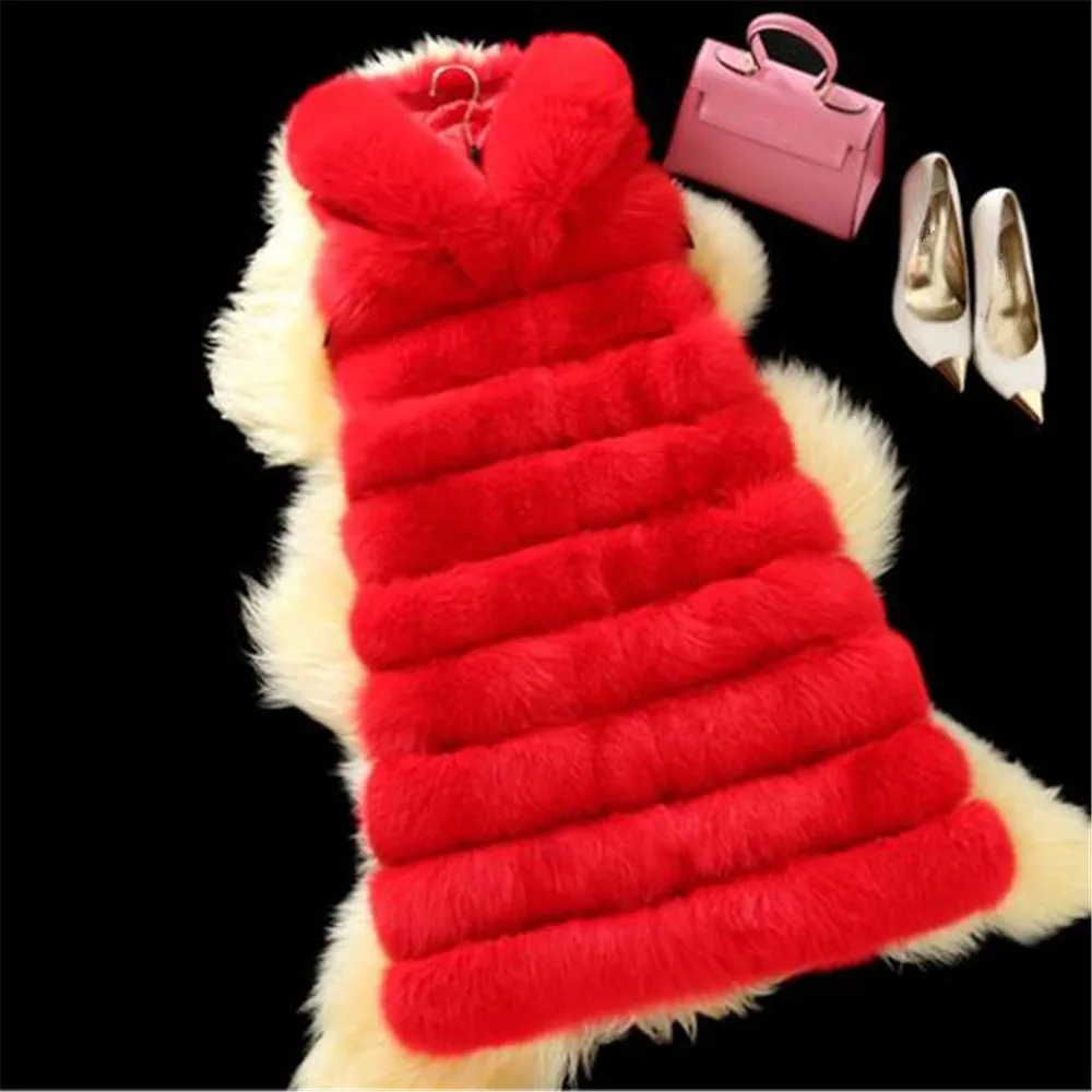 

Женский натуральный жилет с капюшоном из искусственного лисьего меха, женская теплая норковая верхняя одежда, Норковое Пальто без рукавов, ...