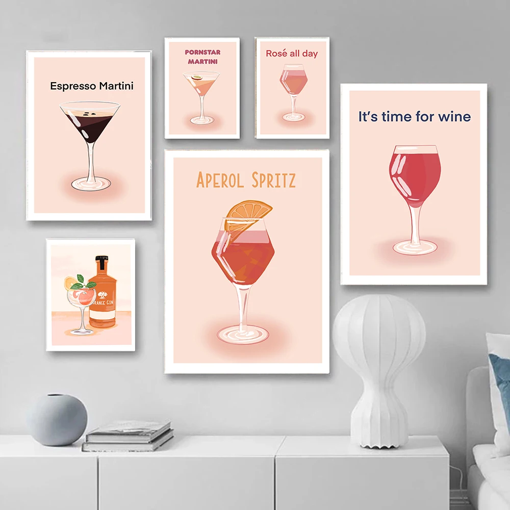 

Retro Orange Gin Posters and Prints Cocktails Print Canvas Painting Drink Wall Pictures for Kitchen Room Home Decor No Frame