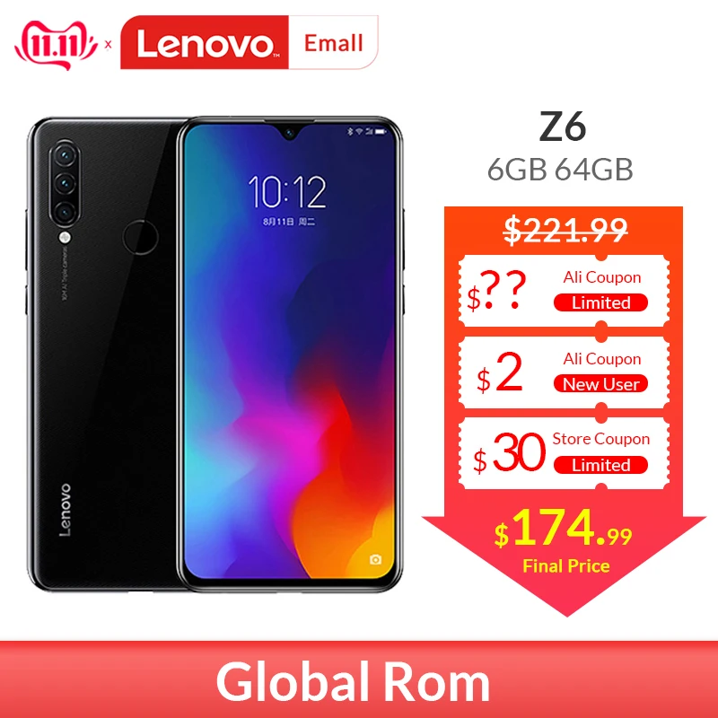 Lenovo Z6 6 ГБ/64 ГБ 128 глобальная Встроенная память Мобильный телефон Snapdragon 730 Octa