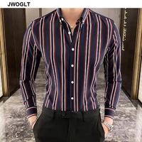 autumn new korean fashion casual button down shirt men design brand slim fit man shirts long sleeve striped shirts
