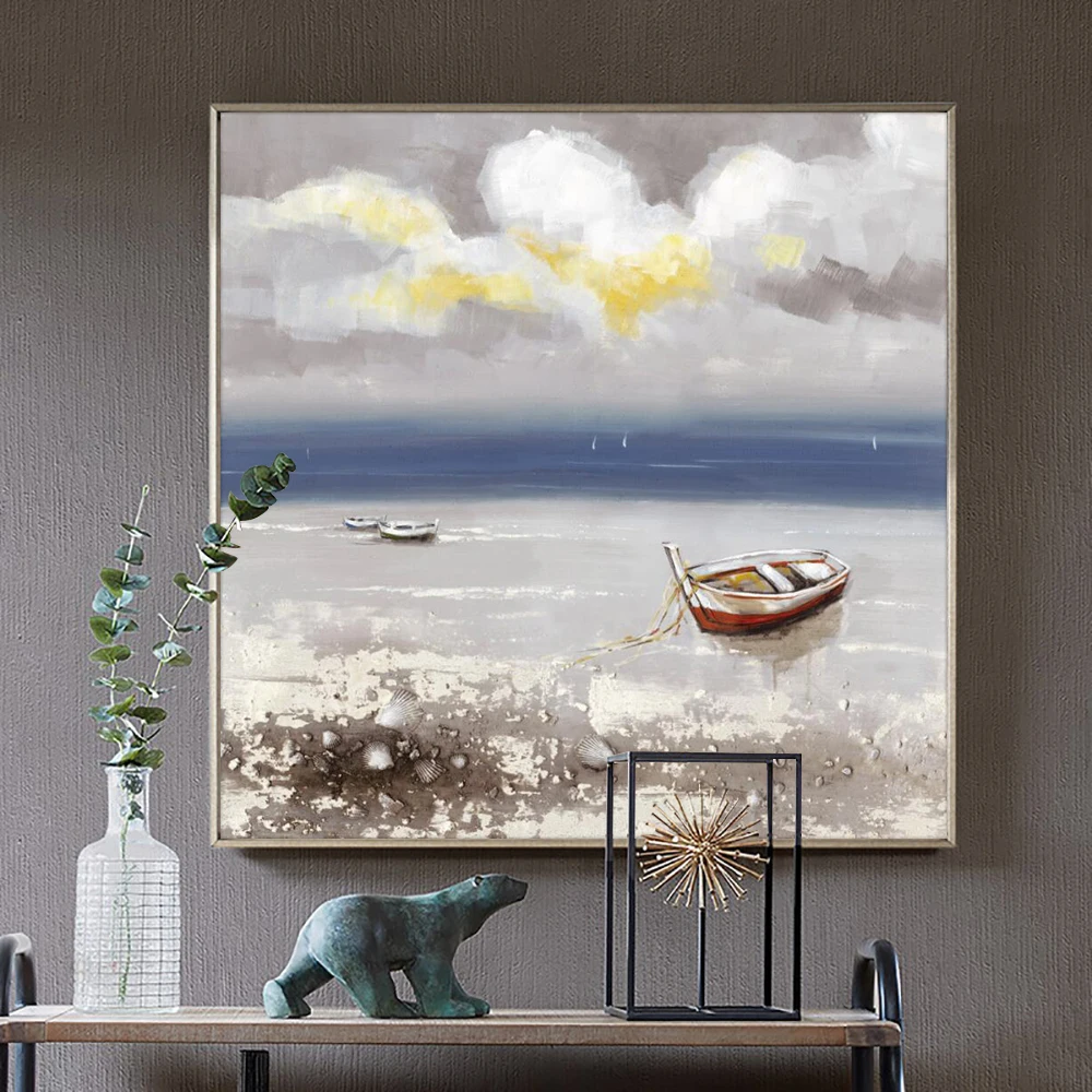 

3D Abstract Textured Boat On The Sea 100% Hand Painted On Canvas Modern Handmade Seascape Oil Painting Wall Art For Home Decor