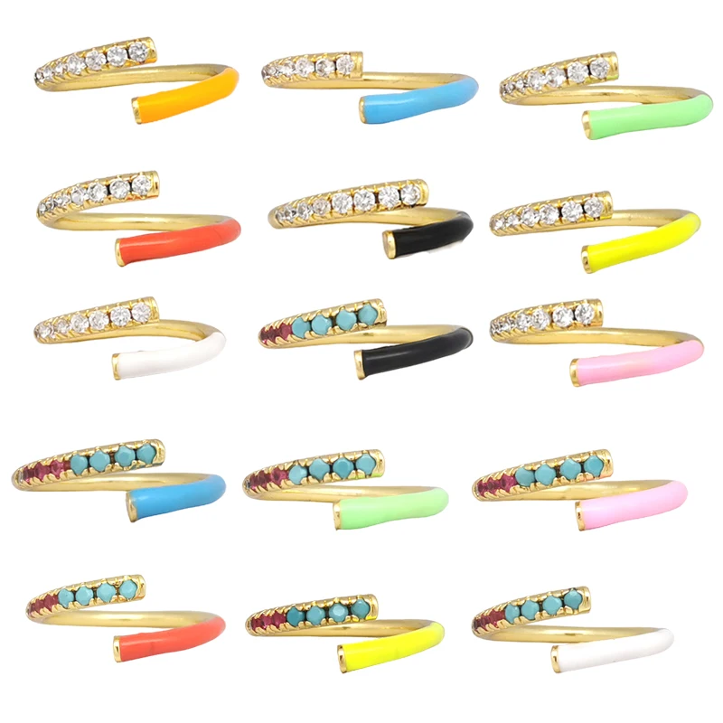 Эмалевое женское кольцо золотого цвета неоновый зеленый желтый флуоресцентный CZ
