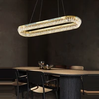 led oval silver gold crystal lucky ring pendant light lustre hanging lamps suspension luminaire lampen for dinning room