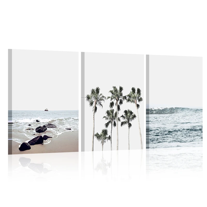 Набор Пейзаж из 3 плакатов с принтом пляжные пальмы настенная Картина на холсте