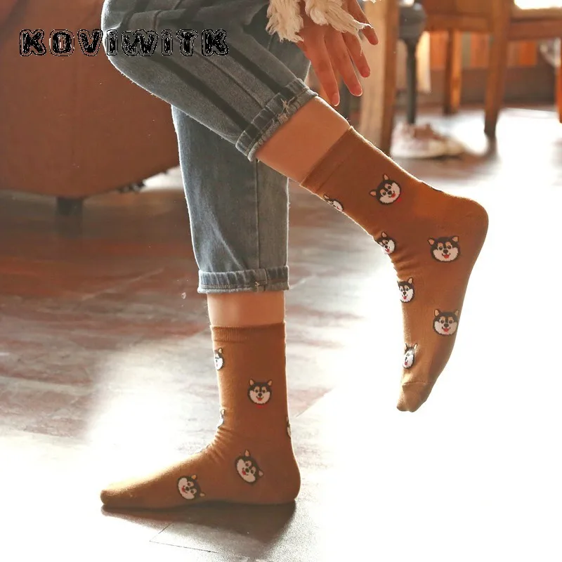 Носки женские зимние с принтом собаки хлопок рисунком пуделя далматинца