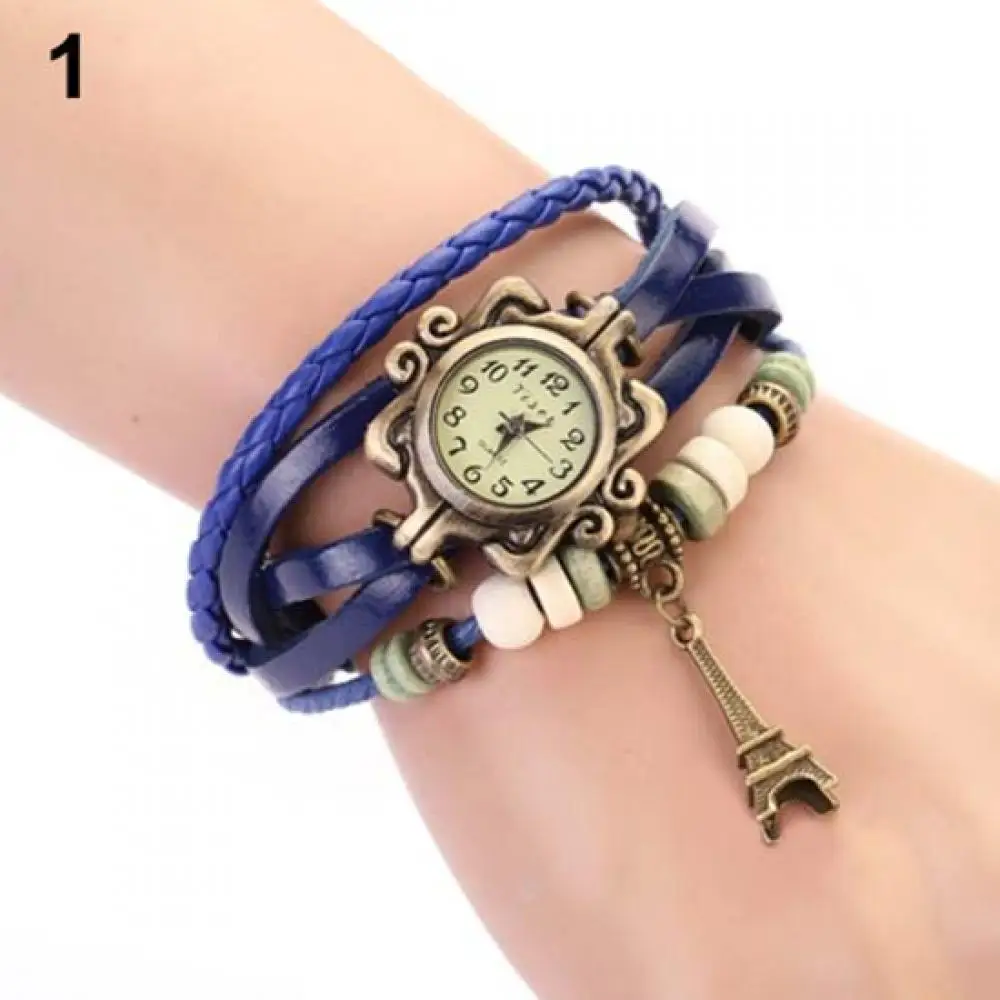 

Женские винтажные Многослойные наручные часы с плетеным браслетом из искусственной кожи с изображением Эйфелевой башни, Лидер продаж 50%