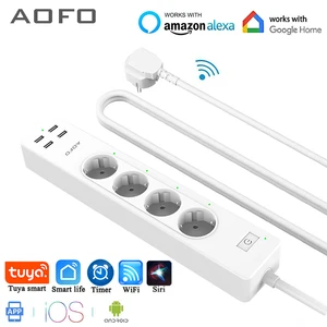 Wifi Smart Power Strip 4 штепсельная вилка европейского стандарта с 4 usbзарядными портами приложение синхронизации Голосовое управление работа с Alexa Google Home Assistant