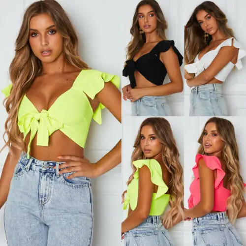 Summer Women New Crop Top Front Knot Tie Loose Blouse Fashion Lady Off Shoulder Lace Up Shirts Female Elegant Tops Blouses Chic | Женская