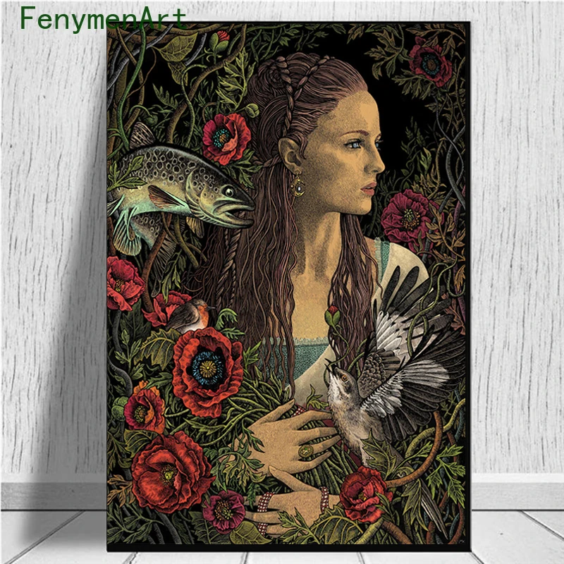 

Canvas Painting Abstract Mythical Characters Decorative Poster Prints Nordic Retro Woman Pictures Living Room Home Decoration