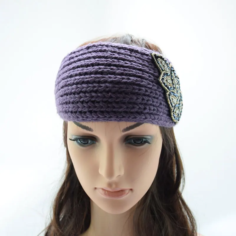 Шерстяная Женская ободок зимняя вязаная повязка на голову Стразы для женщин и