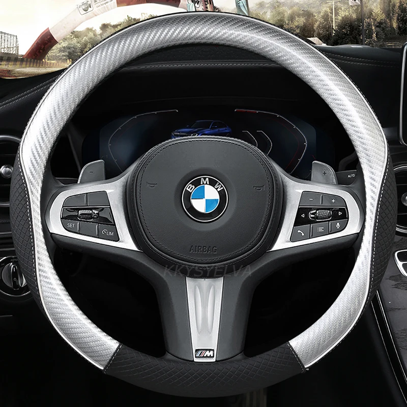 

Car Carbon Fiber Leather Steering Wheel Covers Interior Accessories 38cm for BMW F01 F06 F30 F10 F15 F16 F20 F21 F25 Car Styling