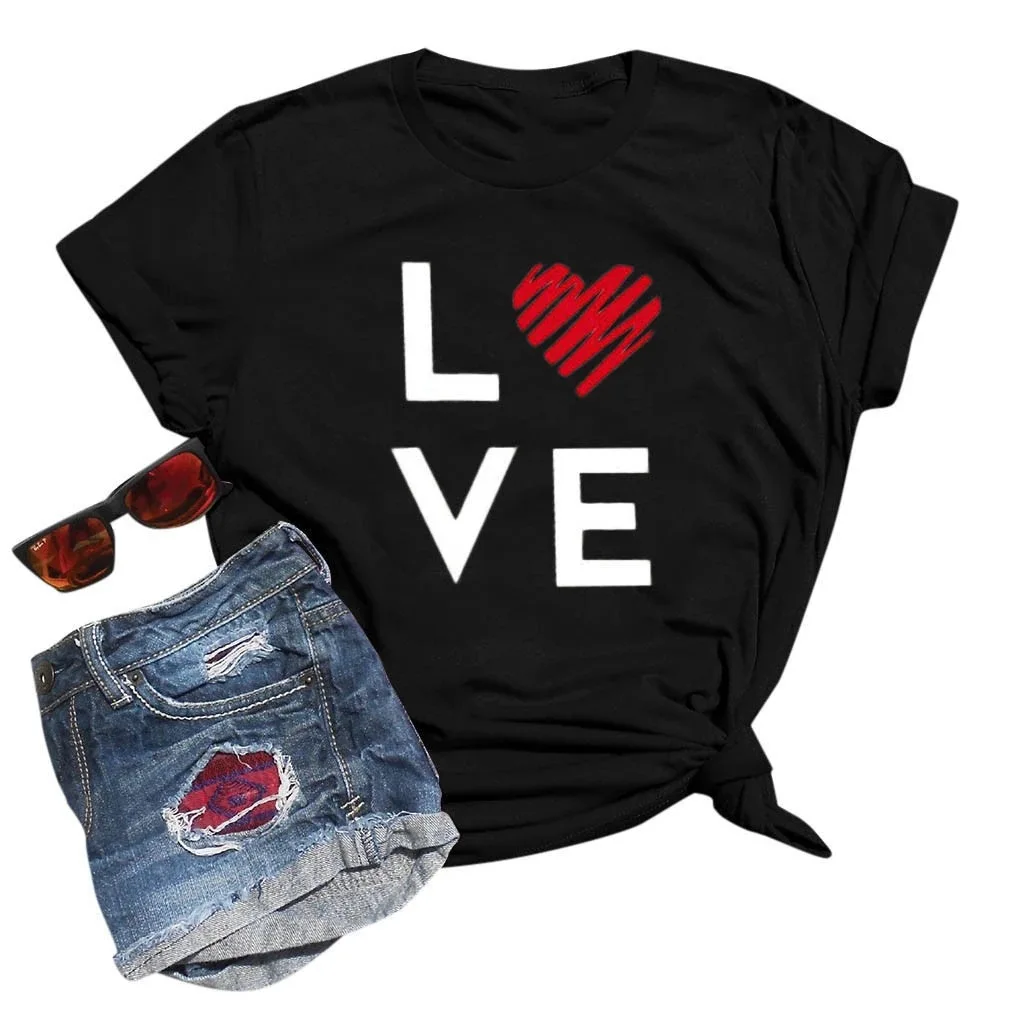 

Love Heart Print Women T Shirt Short Sleeve O Neck Loose Women Tshirt Ladies Fashion Tee Shirt Tops Clothes Camisetas Mujer