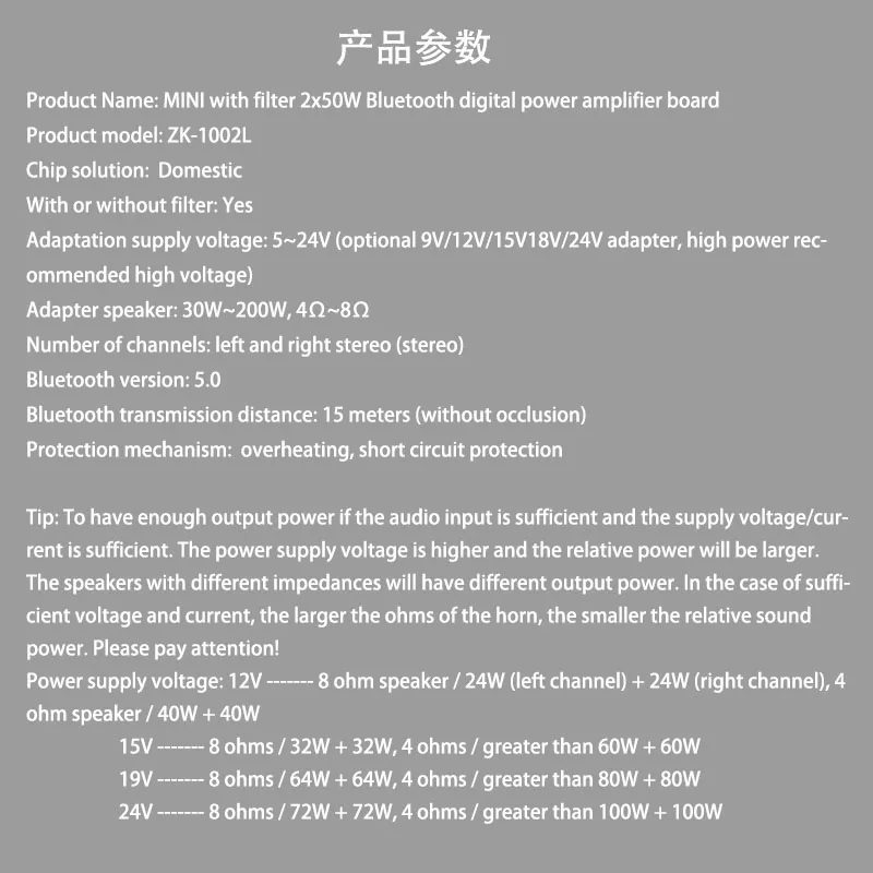 ZK-1002L 100WX2 Мини Bluetooth 5,0 беспроводной аудио Мощность Цифровой усилитель доска стерео усилитель DC 12 В 24 В