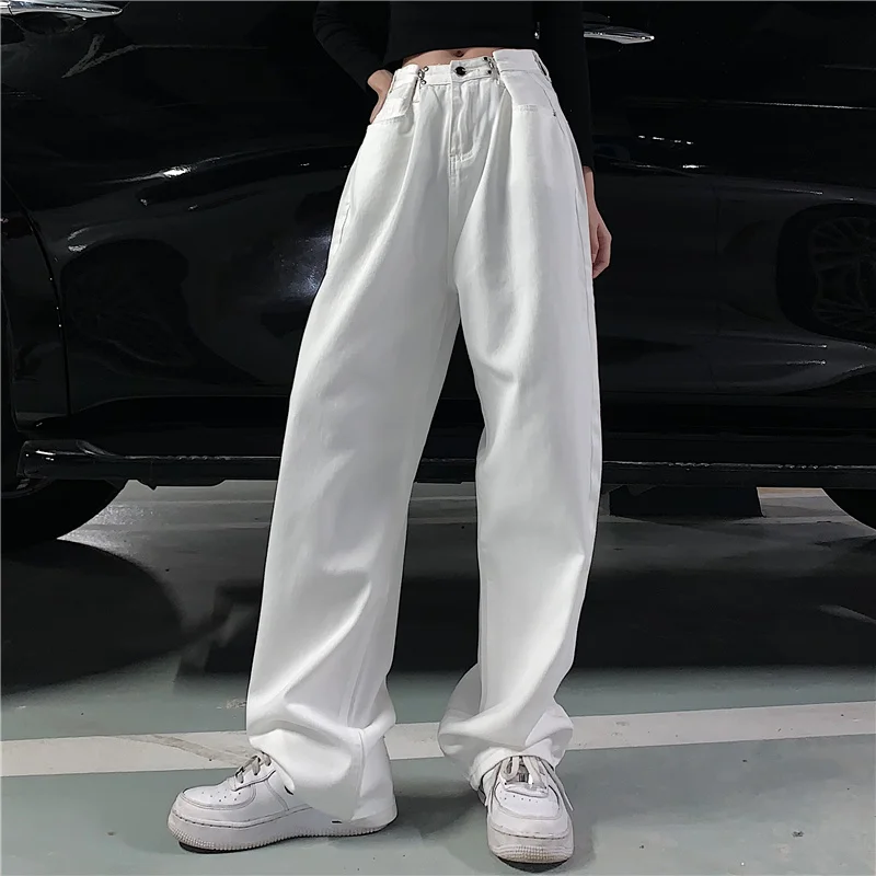 

White Jeans for Women Spring and Summer New Ins Trendy High Street Casual Loose Drooping Wide Leg Daddy Waist of Trousers Head