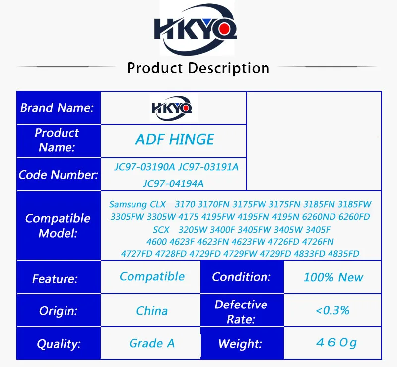 10X ADF шарнир в сборе для Samsung CLX 3170 3175 3185 3400 3401 3405 3406 SCX 4600 4623 4833 4835 4727 4728 4729 5639 |