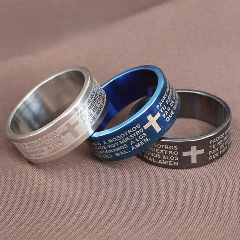 

Letter Cross Titanium Steel Stainless Steel Ring Laser Marking Unisex Popularity Fashion Ring White Blue Black Tricolor Anillos