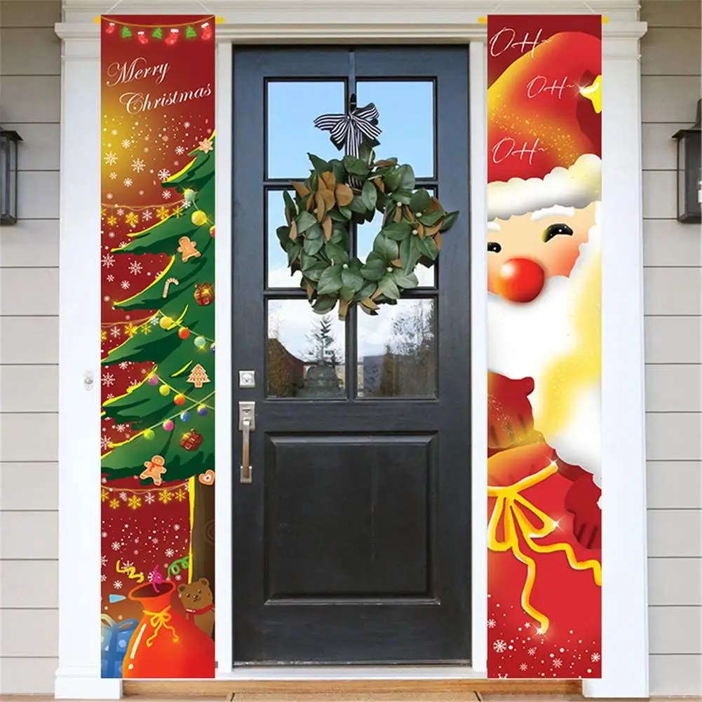 

Рождественская тематическая парная Праздничная вечеринка, яркий прочный знак для крыльца из ткани Оксфорд, Рождественский узор с Сантой и ...