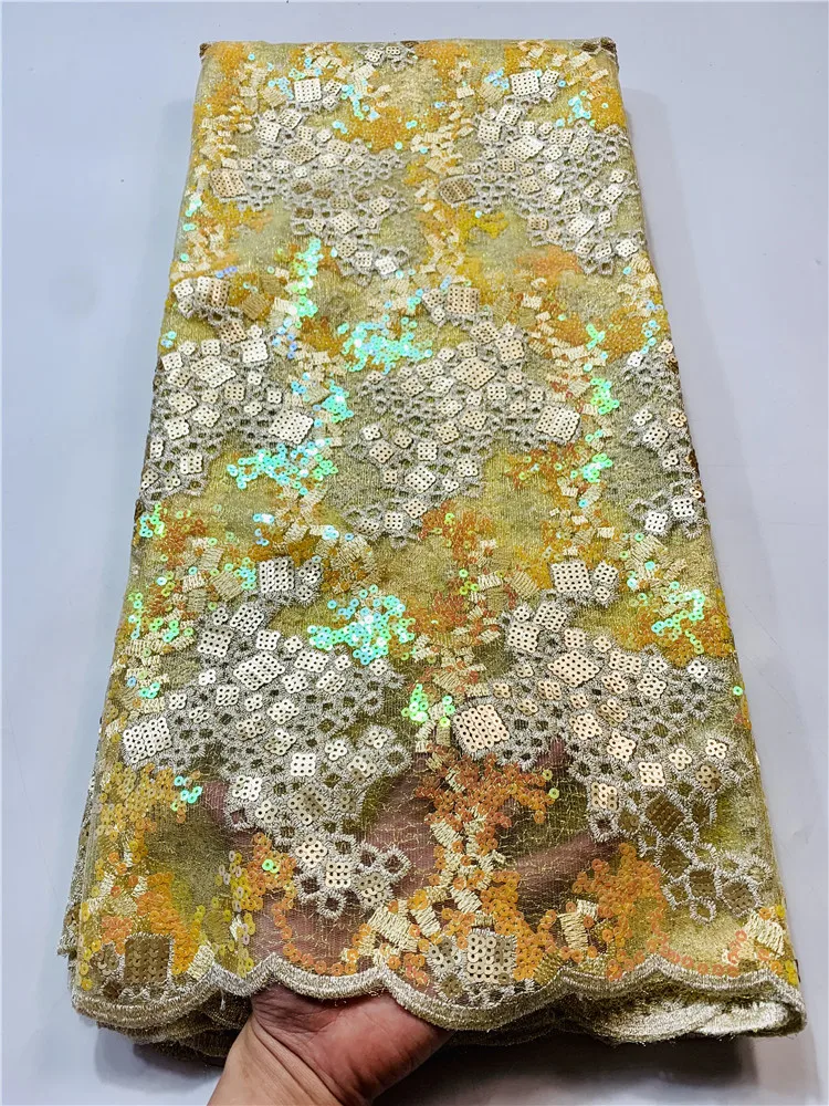 

African Sequins Net Mesh Lace Fabric High Quality 2021 Voile Lace French Tulle Lace Nigerian sequins Lace Fabrics For Wedding YI