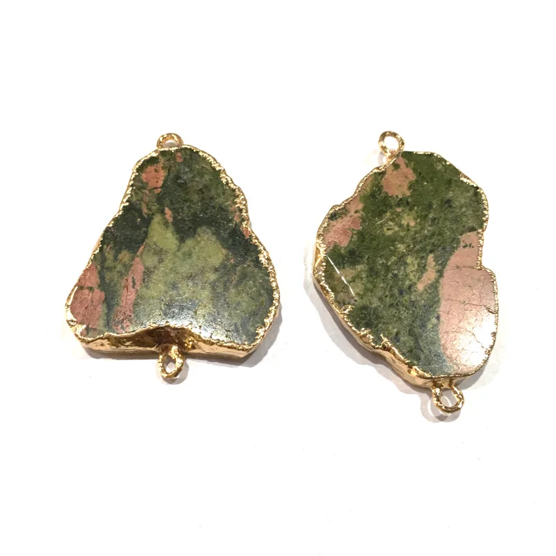 Натуральный камень Подвеска с лицевой обработкой, неправильной формы, соединитель с двойным отверстием для создания украшений, самодельное ожерелье, аксессуары Размер 35x50 мм.