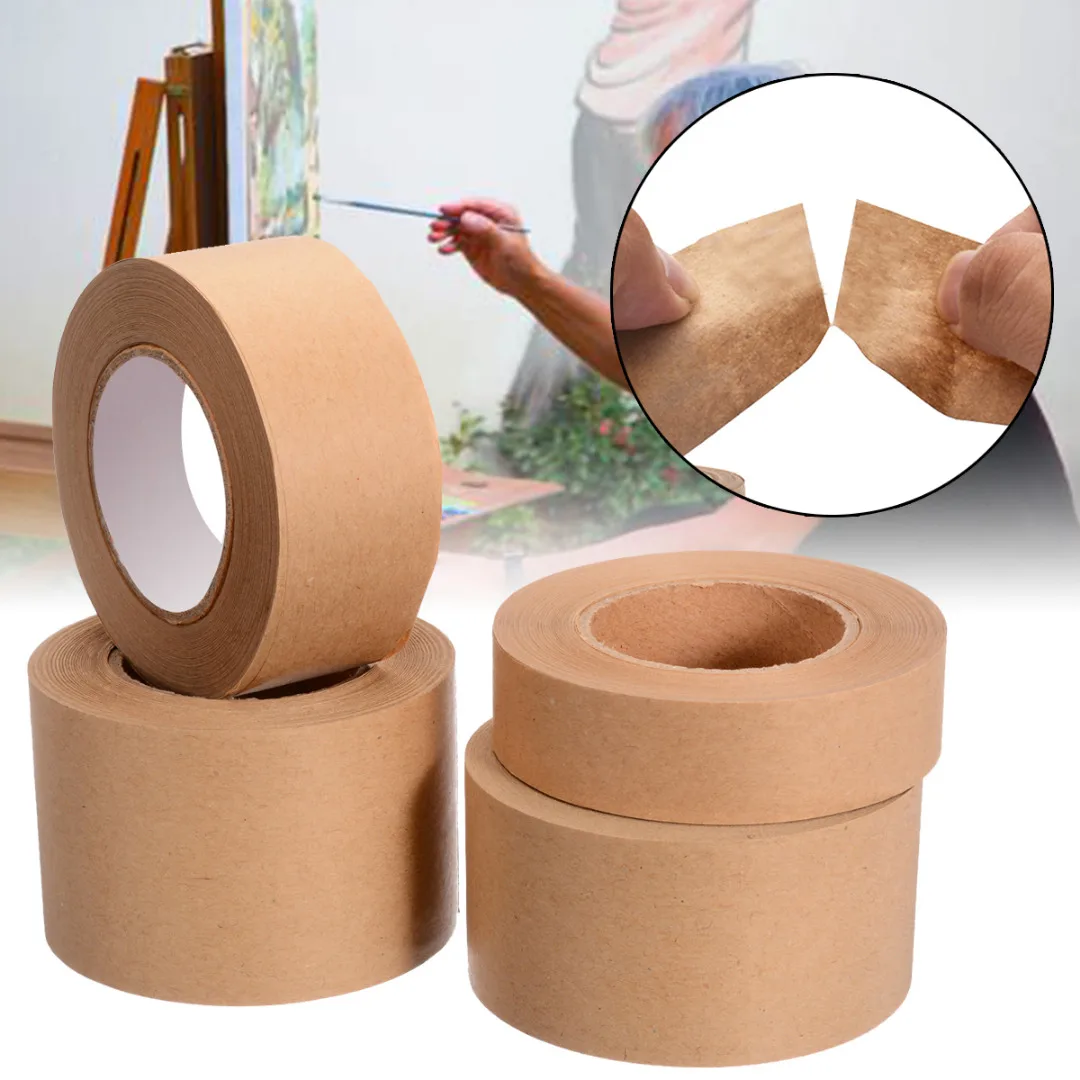 1 Roll 30m Gummed Kraft Paper Brown Bundled Adhesive Masking Paper Tape for Box Sealing Kraft Paper Tape Packaging Tools