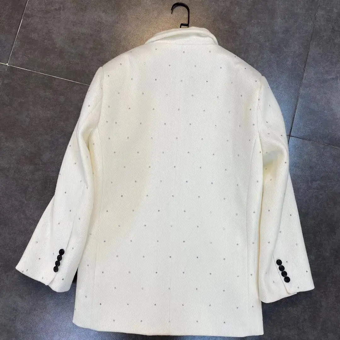 

ZCSMLL 2021 spring Lapel long sleeve dot drill shiny little woman thick suit women fashion coat fashion tops