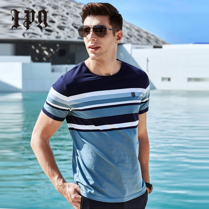 

Футболка Ipg Мужская в полоску, приталенная, повседневная, модная, Классическая, 2020