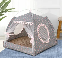 foldable pet tent house portable indoor breathable mesh kennel puppy sleep print soft comfortable cat bed cute small pet dog bed