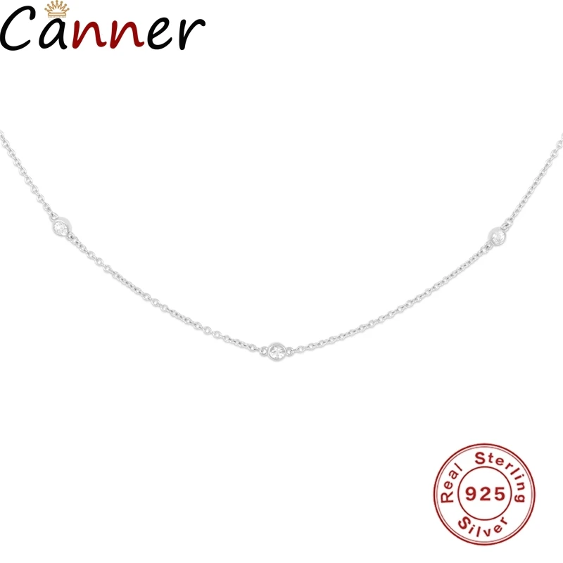 

CANNER Real 925 Sterling Silver Necklace Silver/Gold Color Fashion Ins Style With Zirco Necklace For Women Girl Gifts Jewelry
