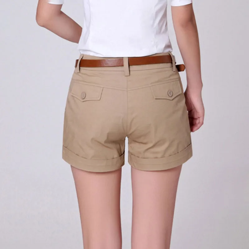

Summer New Woman Shorts Ladies Casual Short Pants Fashion Draped Office OL Solid Color Hot Pant Female Khaki&White Plus Size