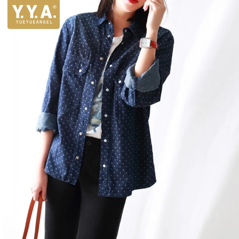 Осенняя женская джинсовая куртка новая синяя Повседневная рубашка с длинным