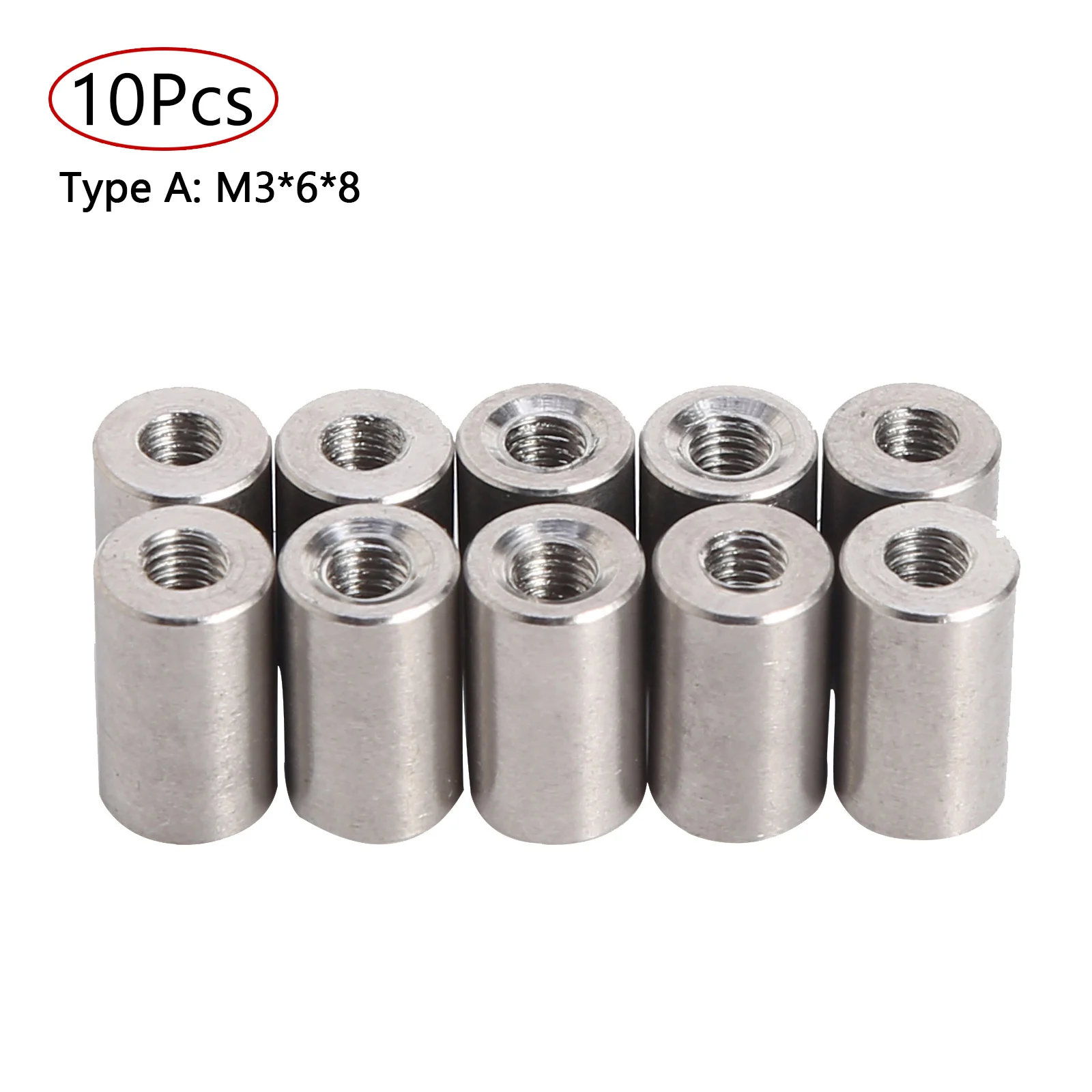 

10P Coupling Nuts M3 M4 M5 Standoff Spacer Stud Extend Long Nut Round Coupling Nut 304 Stainless Steel Lead Screw Connection Nut