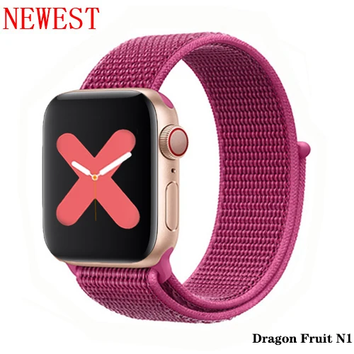 Нейлон pulseira для apple watch band 4 44 мм 40 мм(iwatch 5) apple watch 3 2 1 ремешок 42 мм 38 мм дышащий браслет ремень аксессуары - Цвет ремешка: Dragon Fruit N1