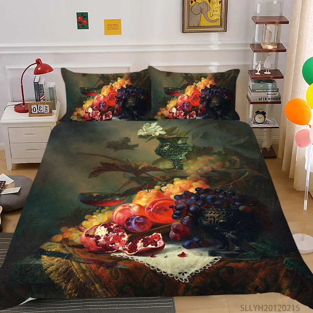 

3D Bedding Set Queen Bedroom Comforter Set Oil Painting Flowers King Size Duvet Cover Set Retro Fashionable 2/3 Pcs Dropship