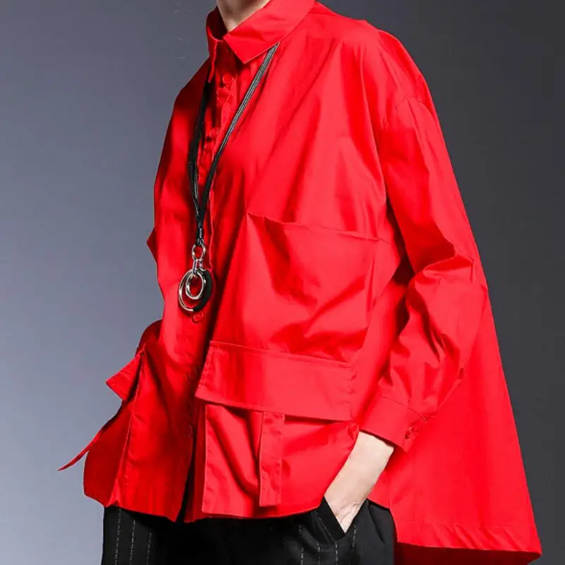 

HOT / Summer Women New Fashion Personalized Customize large size Loose big pocket stitching thin irregular shirt /S-6XL