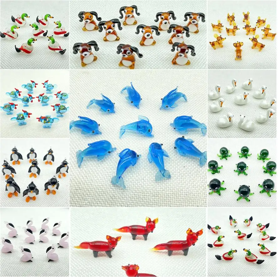 

NEW Colored Glaze Liuli Mini Animals Figurines Charms Hanging Pendant DIY Jewelry Making Decorations Handmade Accessories 10Pcs